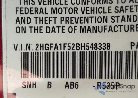 2011 Honda Civic Lx из США, поврежденный, VIN 2HGFA1F52BH548338